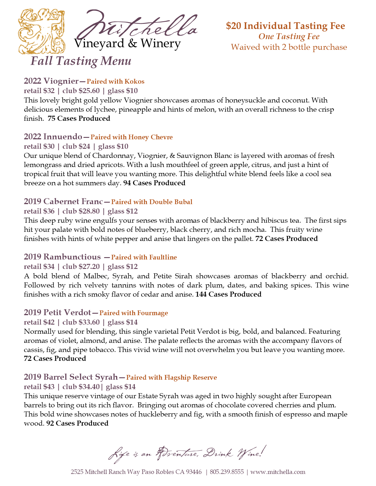 Winter Tasting Sheet